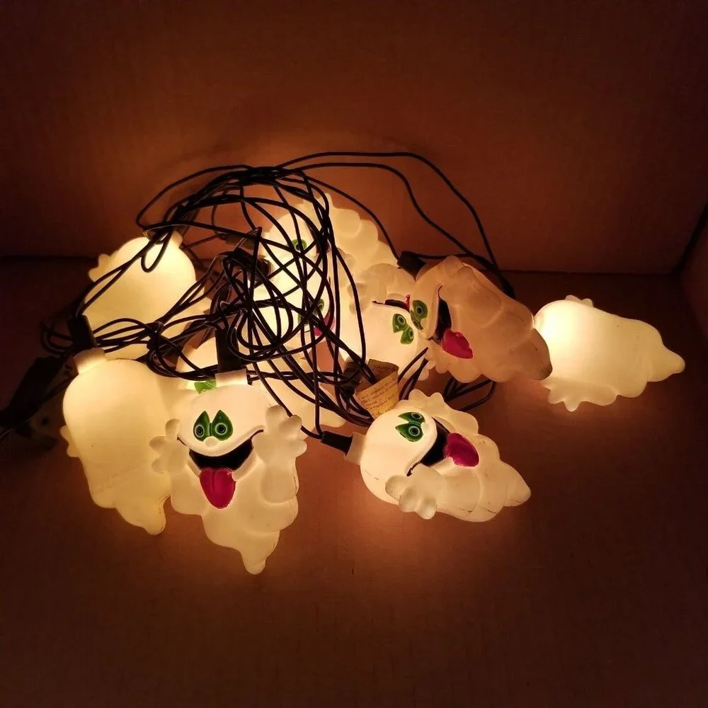 Vintage Halloween String Lights Decor GHOSTS Plastic Blow Mold Easter Unlimited